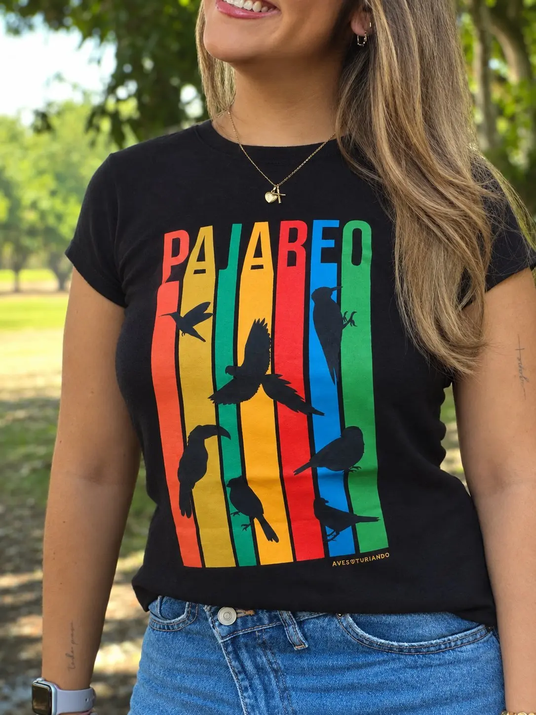 Camiseta pajareo mujer negra